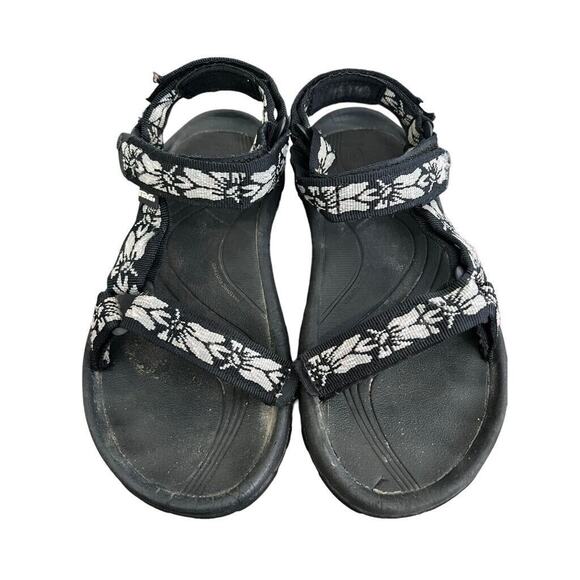 6 Teva Women's Hurricane 4 Sport Sandals Black White Floral Adjustable - Picture 1 of 15